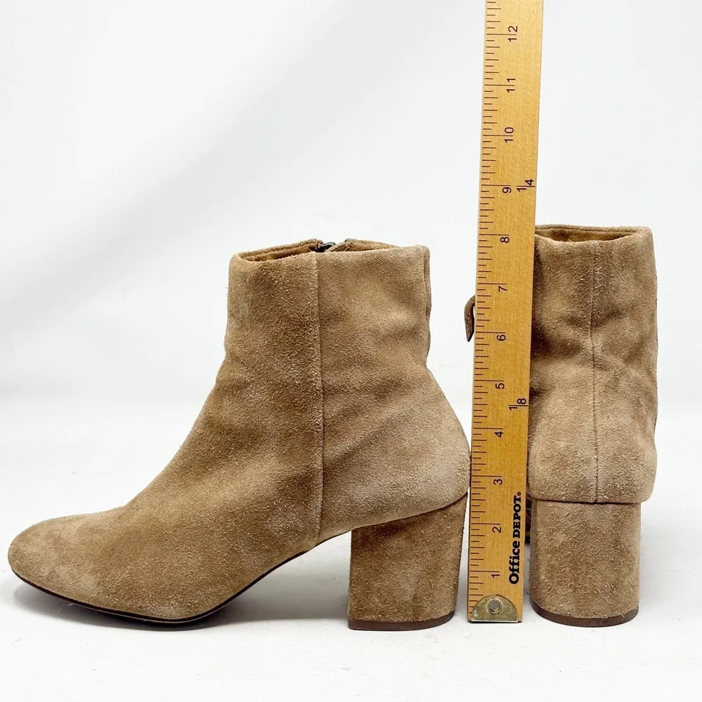 Splendid Tan Suede Ankle Boots Block Heel Round Toe Side Zip Size 6
